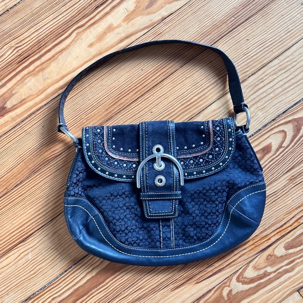 Vintage Soho Coach Bag in Black Signature Canvas & Suede Leather